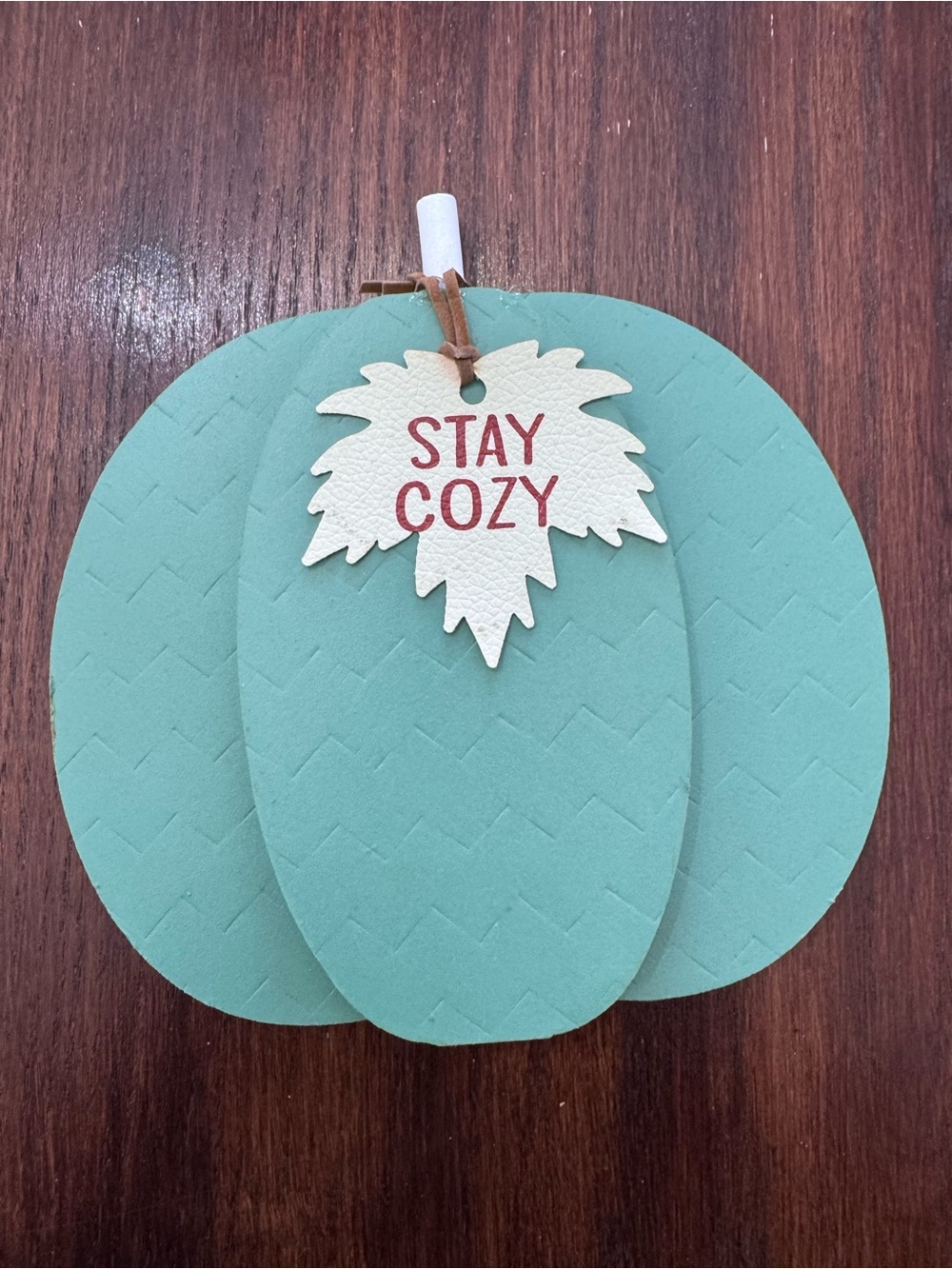 NWT Stay Cozy Teal Wood Pumpkin Decor - Home Holiday